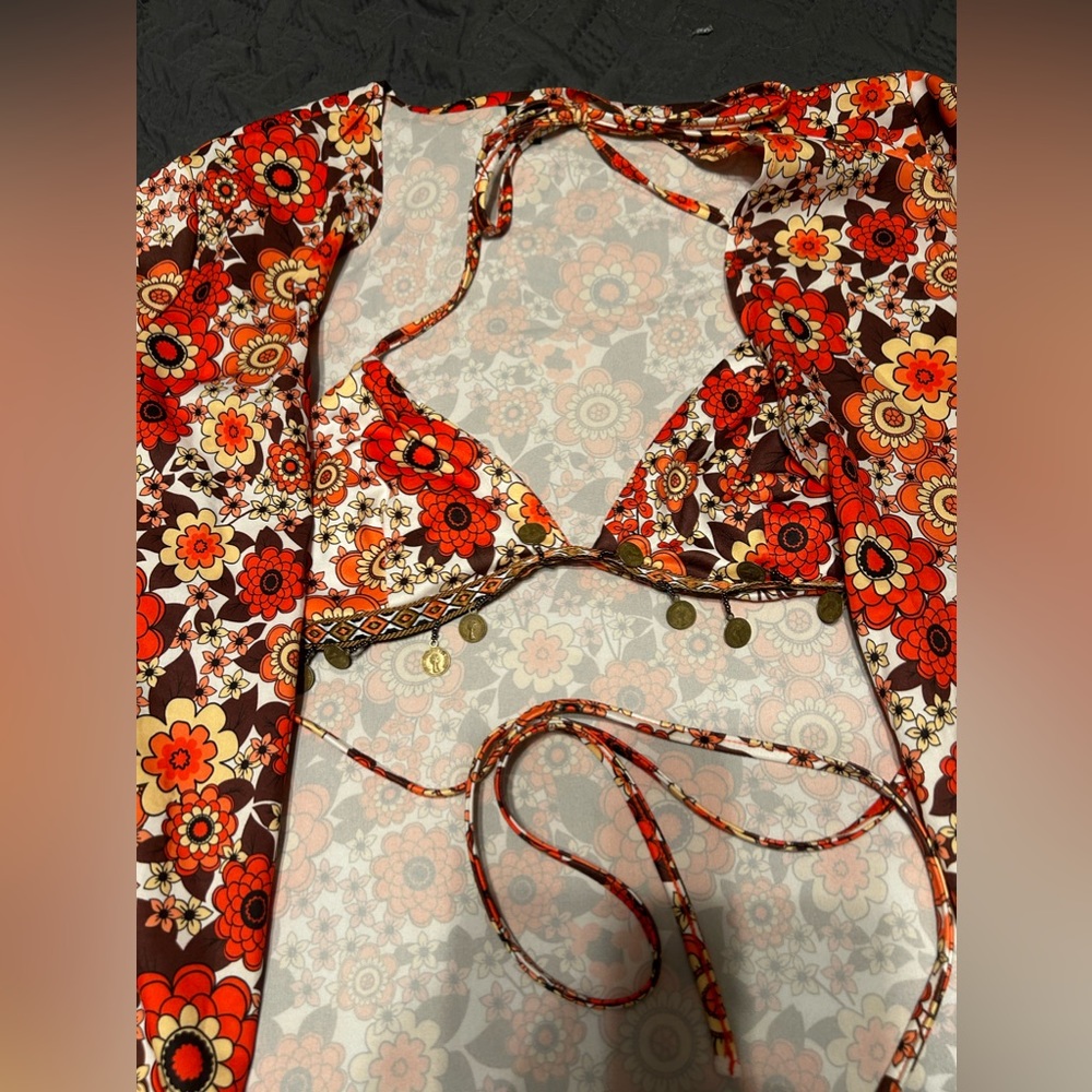 Her’s matching set Orange chained top and cover up